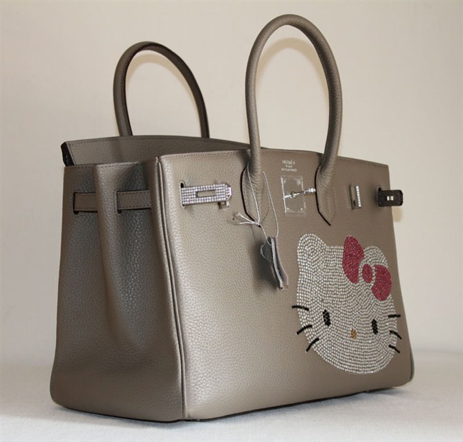 High Quality Fake Hermes Birkin Hello Kitty 35CM Togo Leather Bag Grey HK0001 (4)